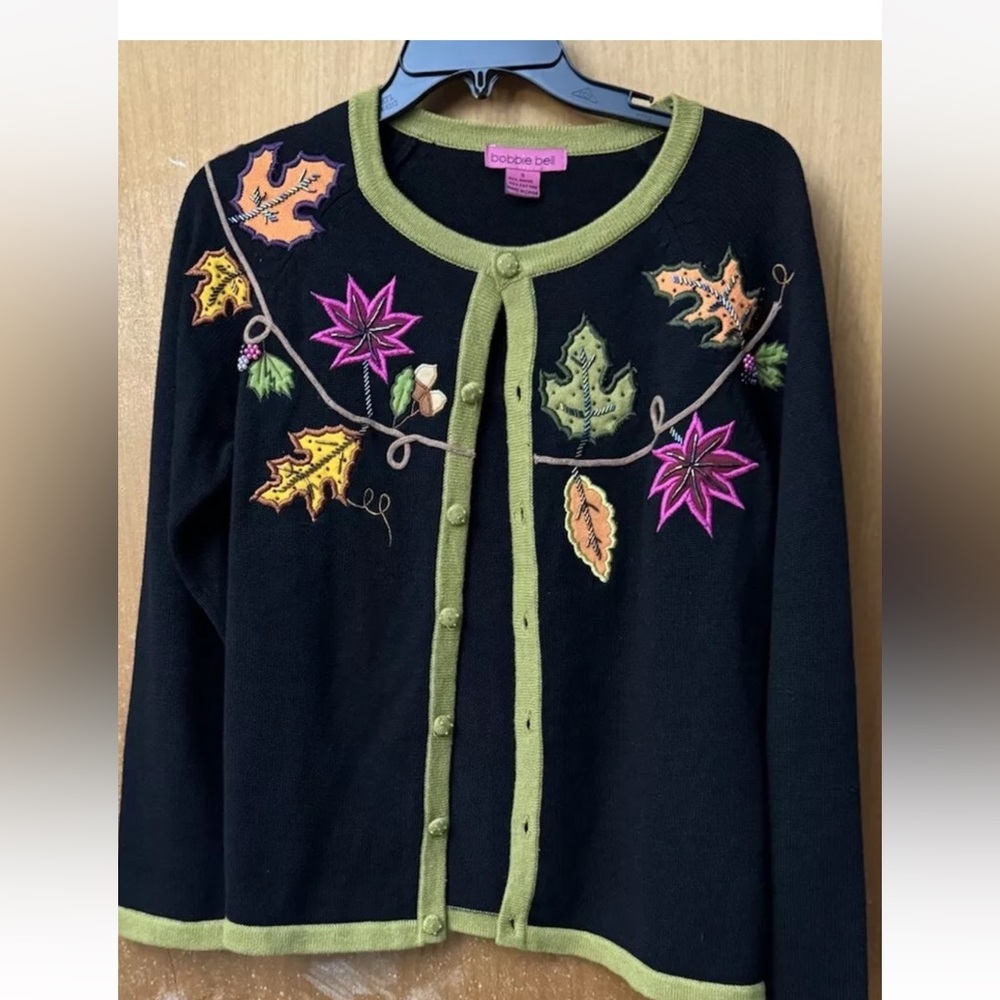 VTG Women S Multicolor Embroidered Leafs Cardigan Button Sweater Holiday Autumn